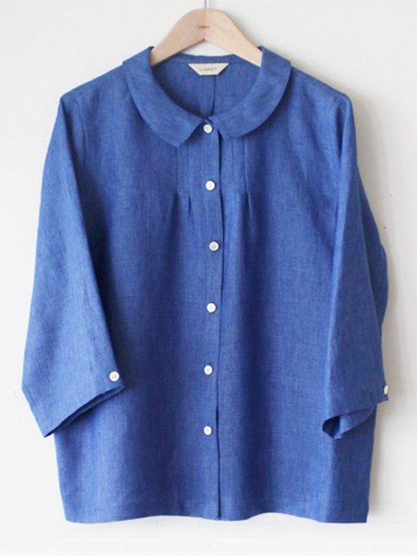 Comfysol Round Neck Button-up Casual Long Sleeve White Blouse