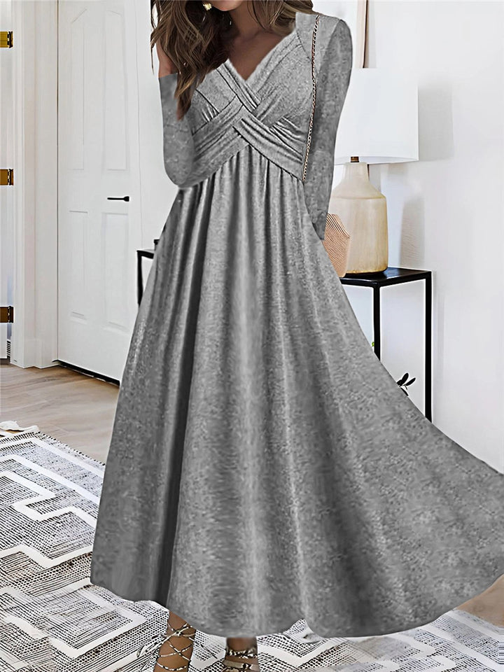 V-Neck Flowy Empire Waist Long Sleeve Dress