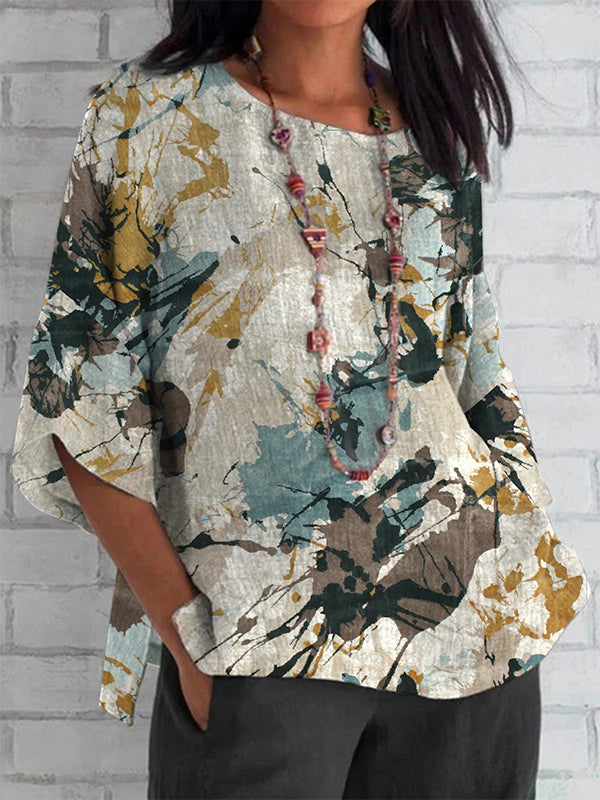 Comfysol Casual Round Neck Half Sleeve Abstract Printed Blouse