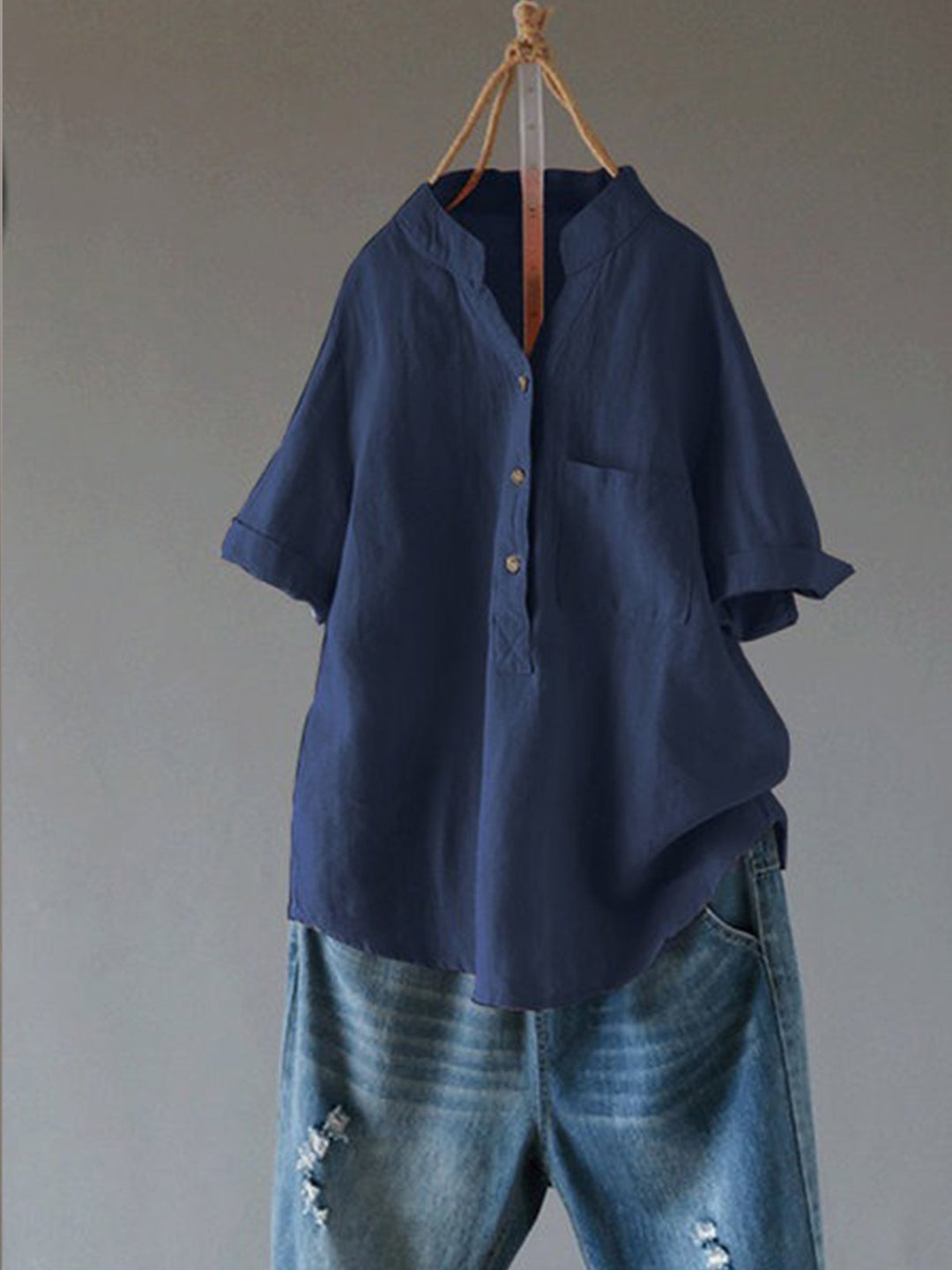 Comfysol Casual Buttons V Neck Short Sleeve Blouse