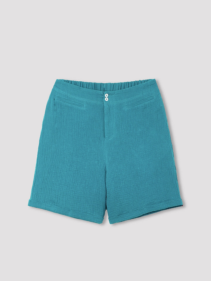 Comfysol Solid Color Summer Casual Shorts With Buttons