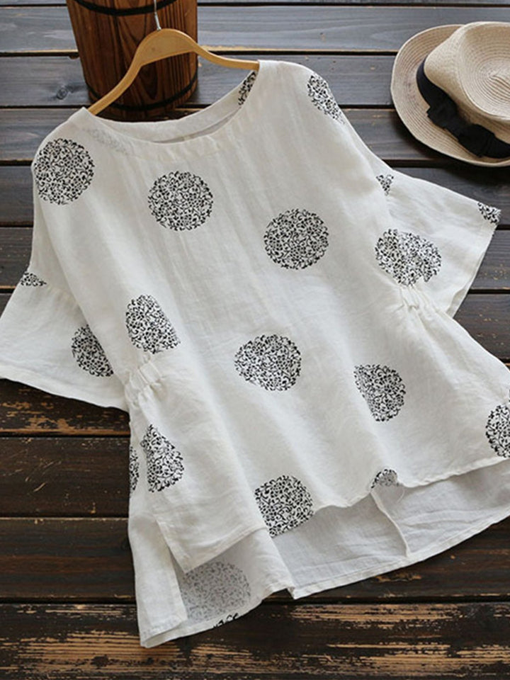 Comfysol Crew Neck Half Sleeve Casual Polka Dot Blouse
