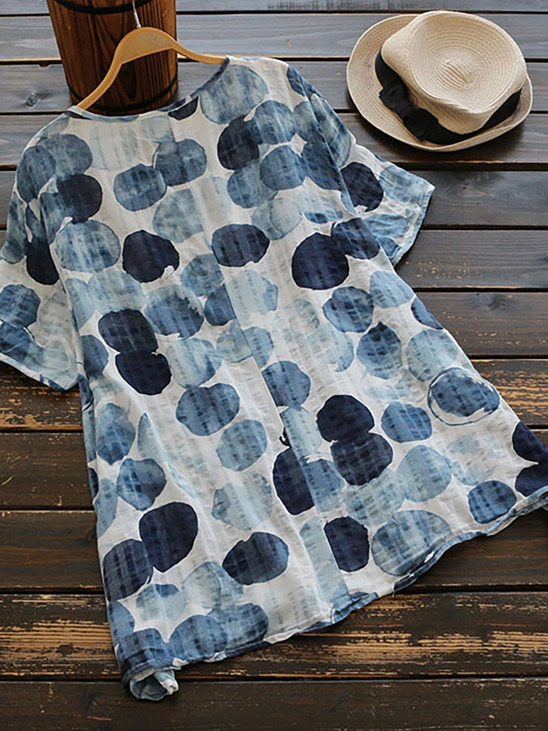 Comfysol Short Sleeve Printed Crew Neck Casual Blouse