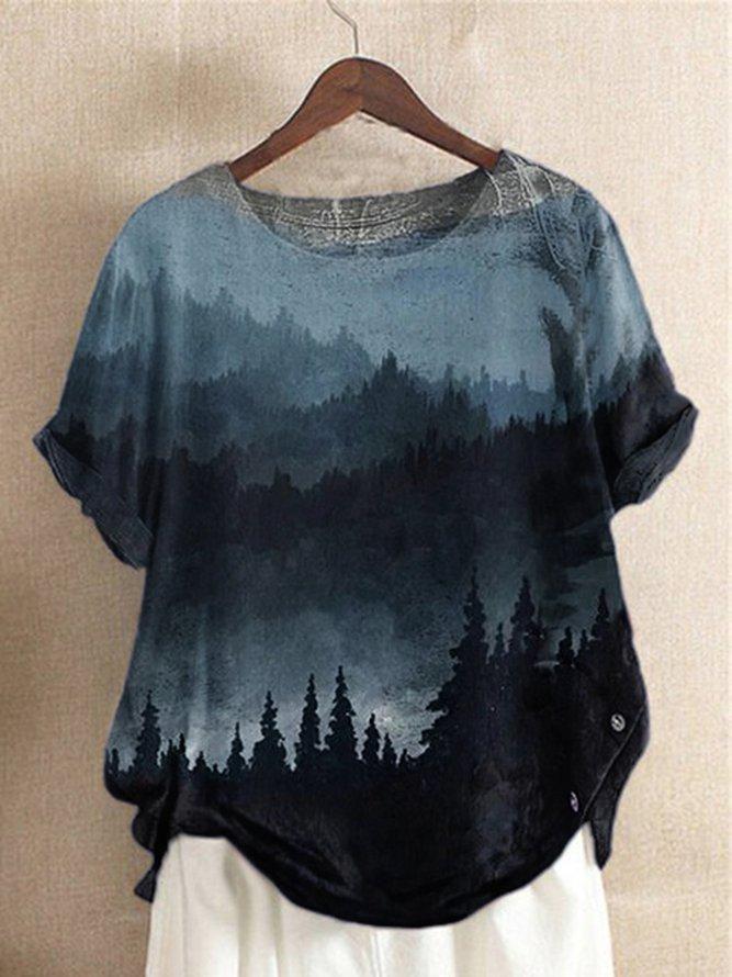 Comfysol Short Sleeve Casual Printed Ombre Blouse