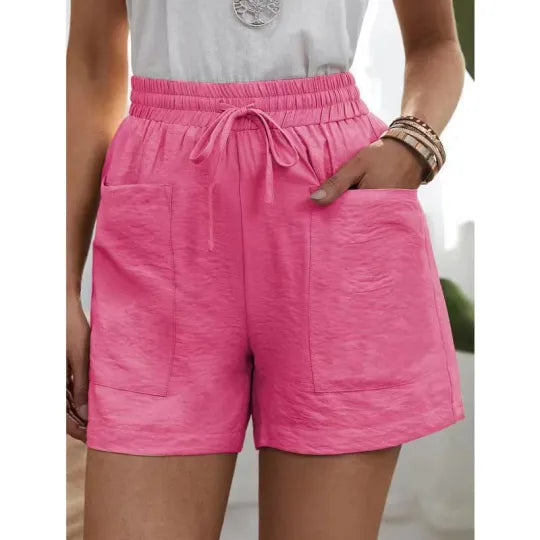 Linen Solid Color Loose Plus Size High Waist Casual Shorts