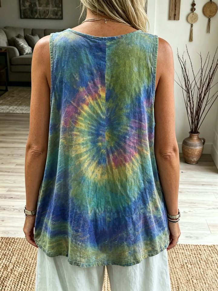 Women's Rainbow Tie-Dye Peace Sign Quote Print Casual Tank Top
