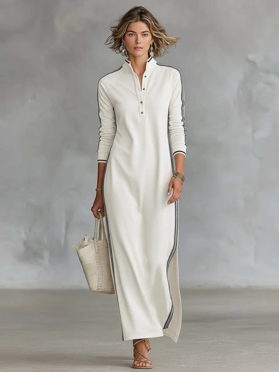 Button-down Collar Sweatshirt Dress Maxi Dress