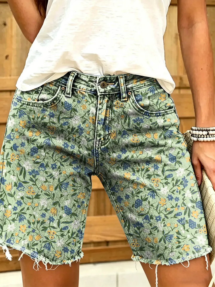 Ethnicity Bohemian Flowers Women's Art Print Casual Denim Shorts