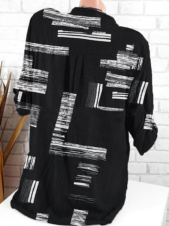 Comfysol Black Casual Collared Geometric Printed Shirt