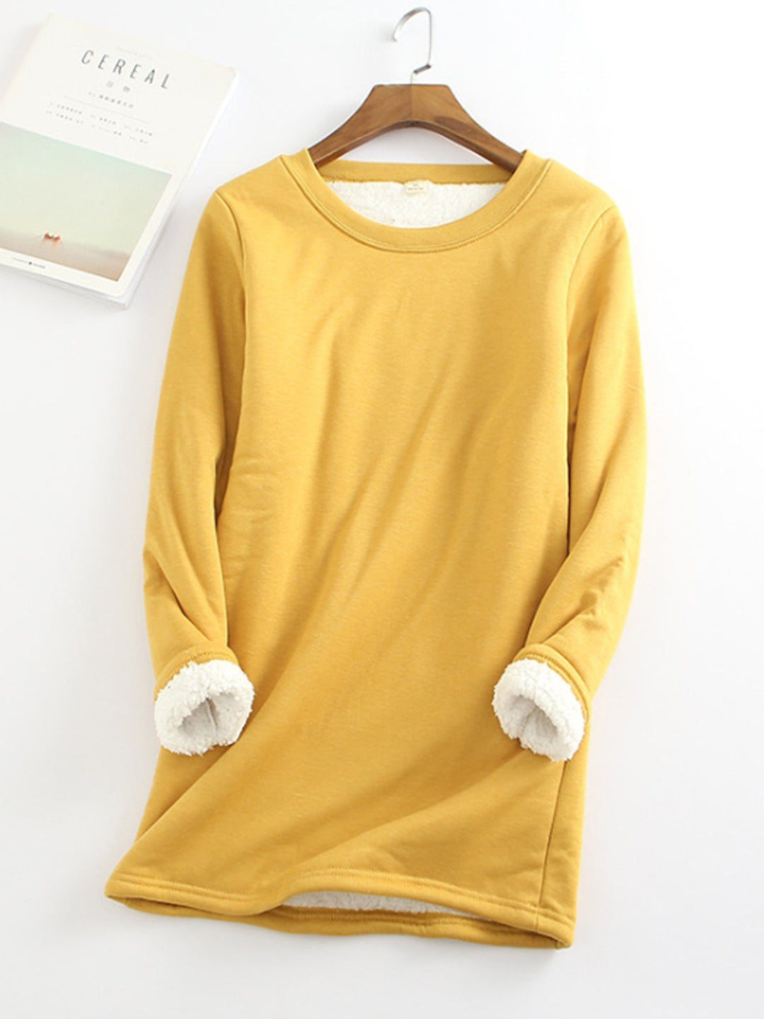 Comfysol Solid Color Round Neck Long Sleeve Warm T-shirt