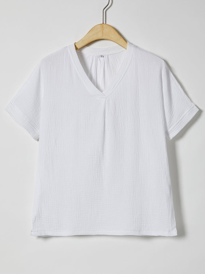Comfysol Solid Casual V-neck Short Sleeve T-shirt