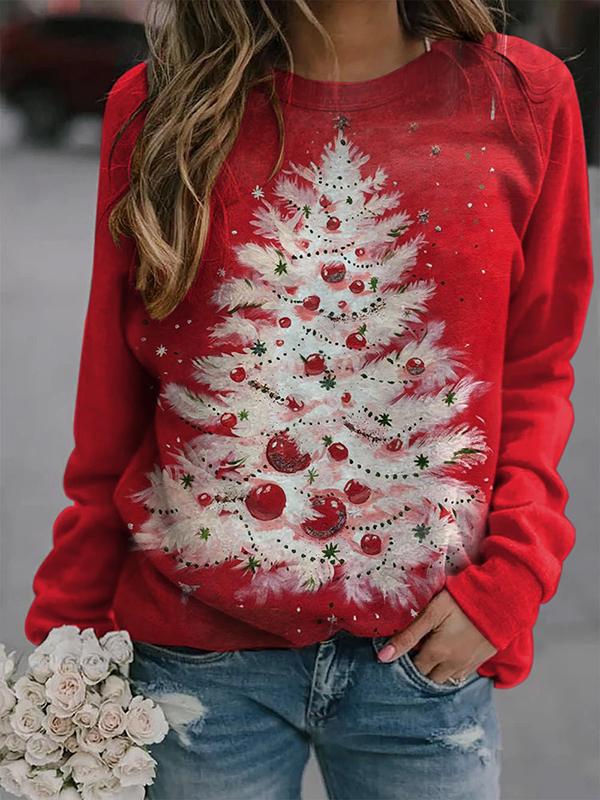 Comfysol Christmas Tree Print Sweatshirt