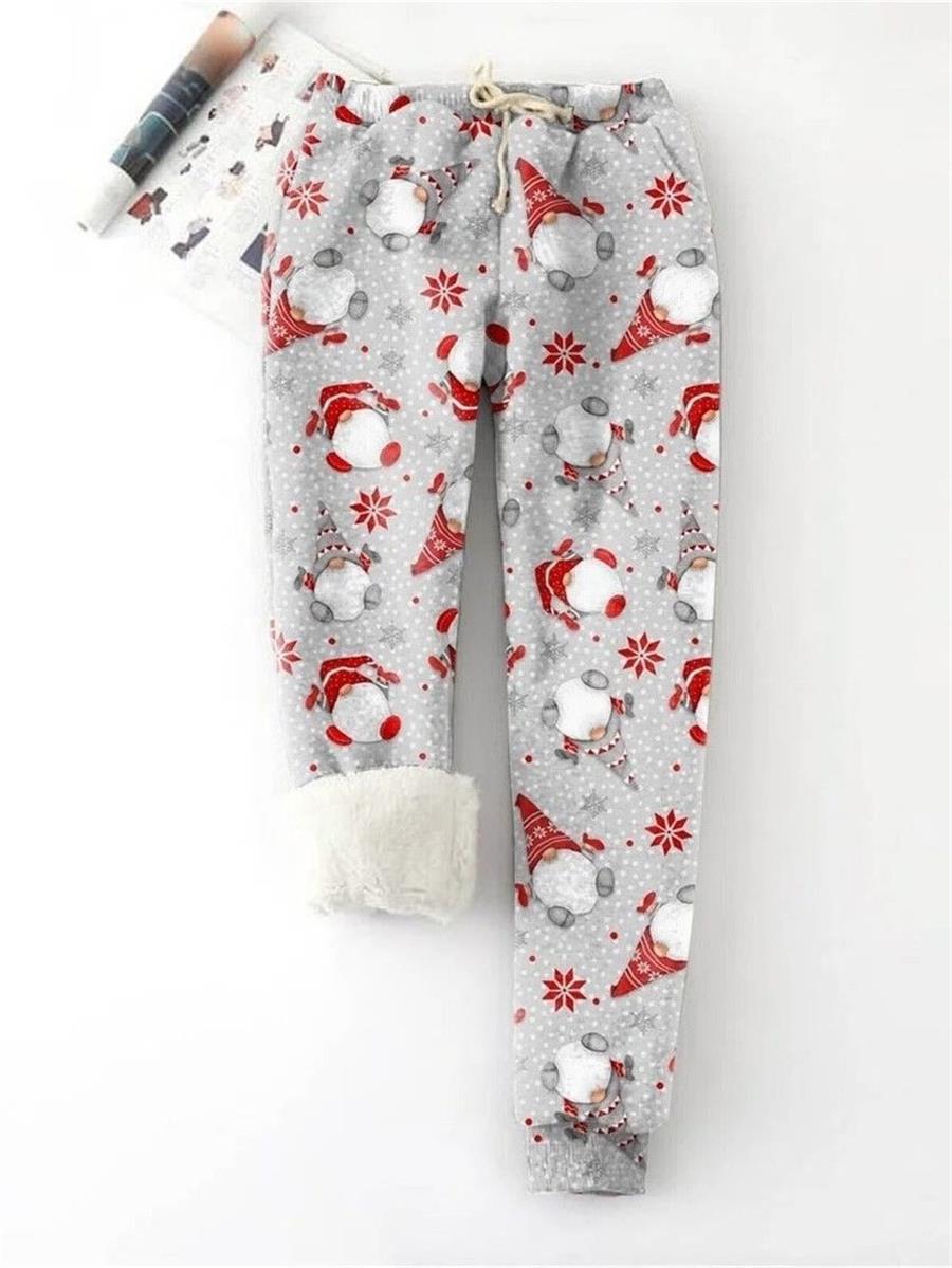 Comfysol Gray Casual  Santa Claus Printed  Warm Pants