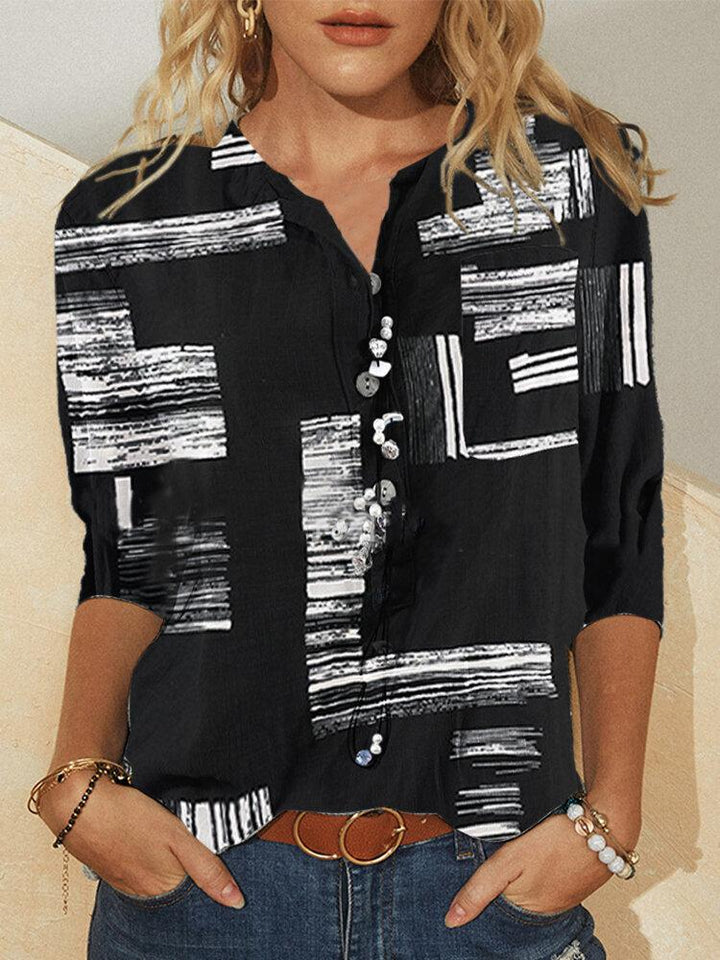Comfysol Black Casual Collared Geometric Printed Shirt