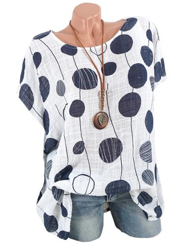 Comfysol Plus Size Polka Dots Casual Bat Sleeveless Blouse