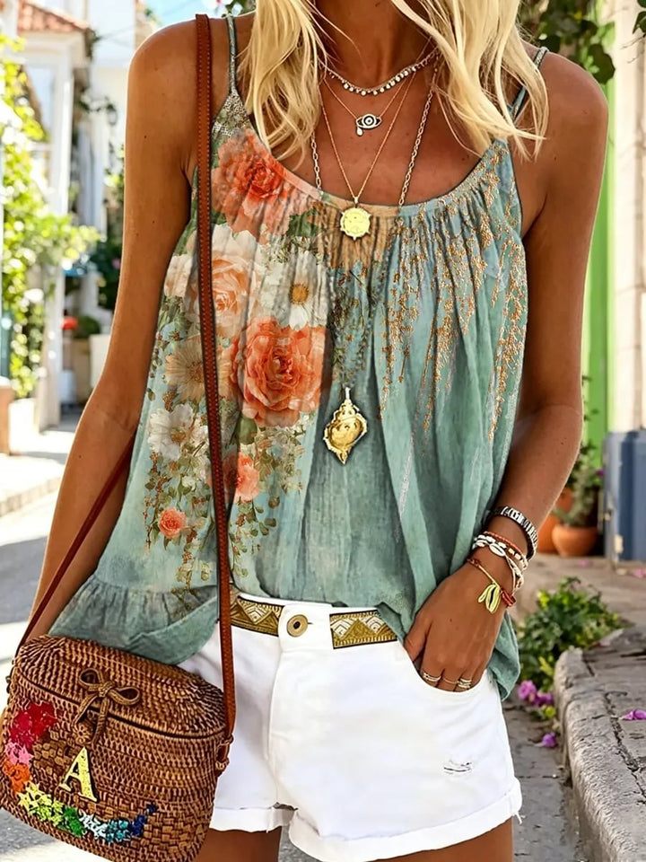 Women's Vintage Rose Floral Print Spaghetti Strap Camisole Top