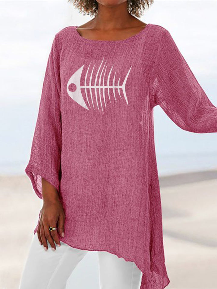 Comfysol Crew Neck Casual Animal Print Long Sleeve Blouse