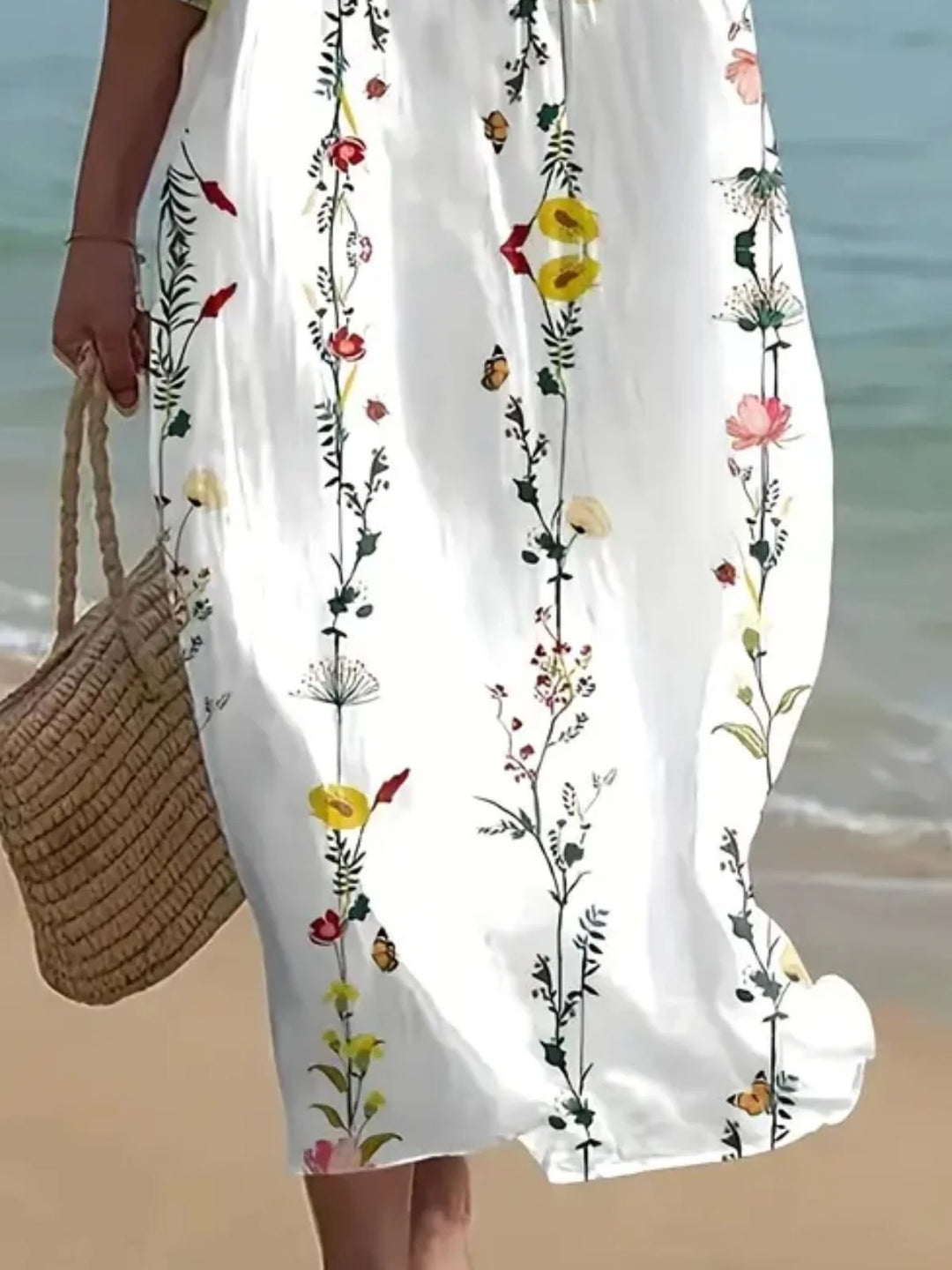Casual Floral Midi Dress – Relaxed Fit Boho Summer Dress for Women