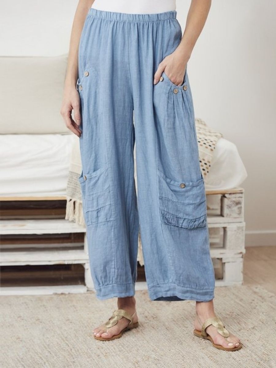 Comfysol Blue Casual Solid Pants with Pockets