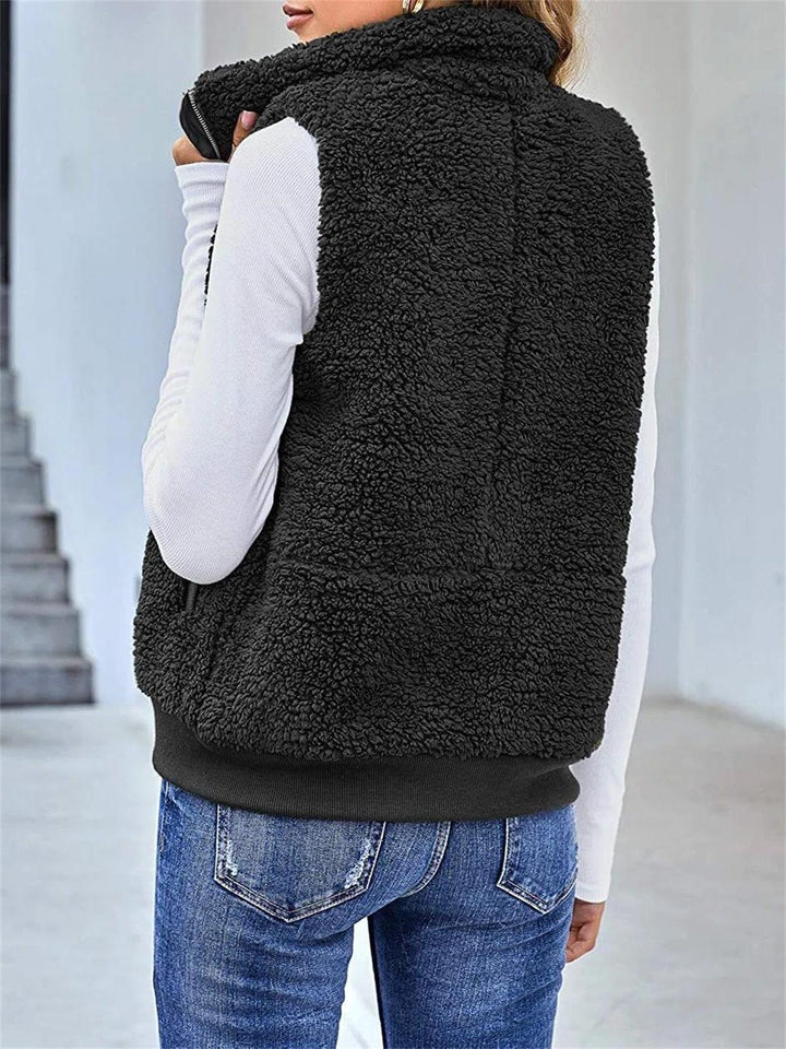Comfysol Black Casual Zipper Solid Warm Jacket