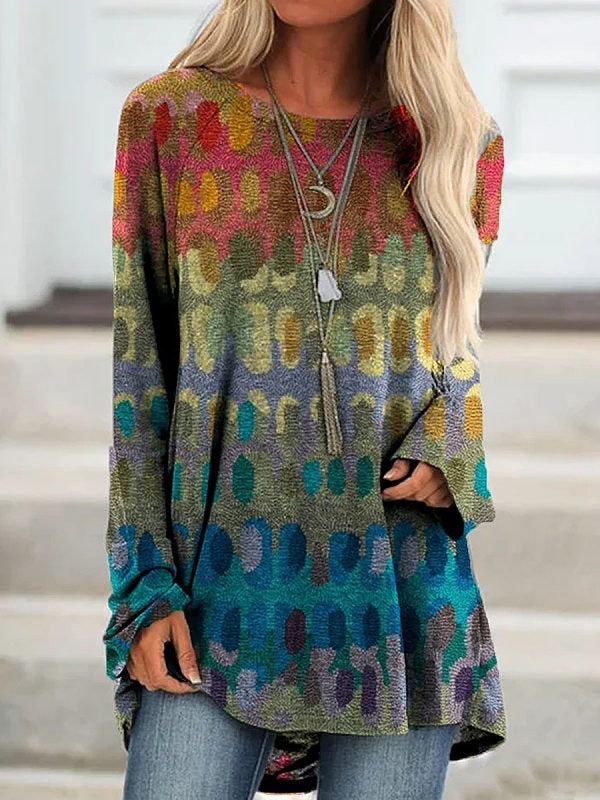 Comfysol Matching Casual Tops Round Neck Long Sleeve Spot Printed Sweatshirts