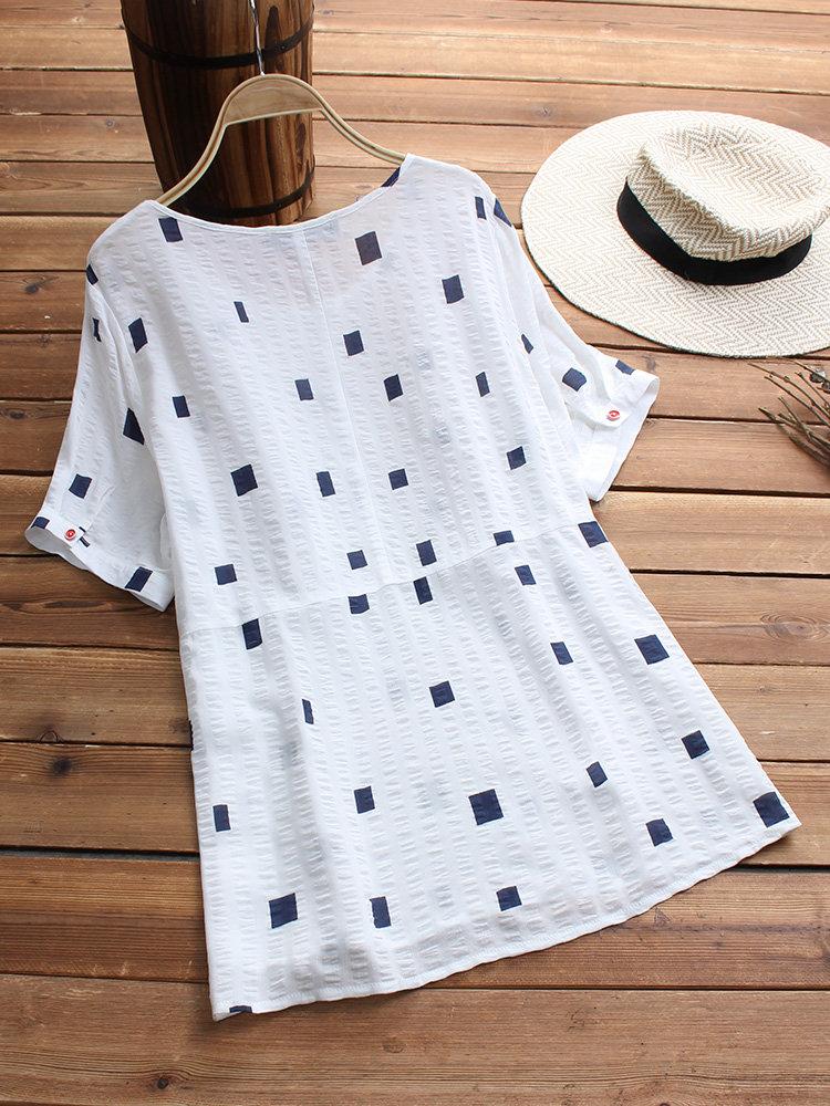 Comfysol Short Sleeve Geometric Print Casual T-shirt