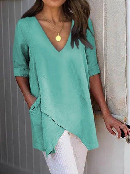 Comfysol Half Sleeve Irregular Asymmetrical Casual Blouse