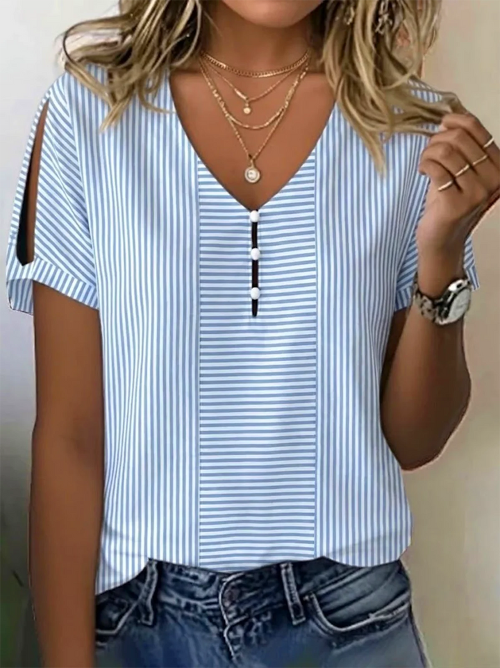 Lightweight Striped V-Neck Blouse