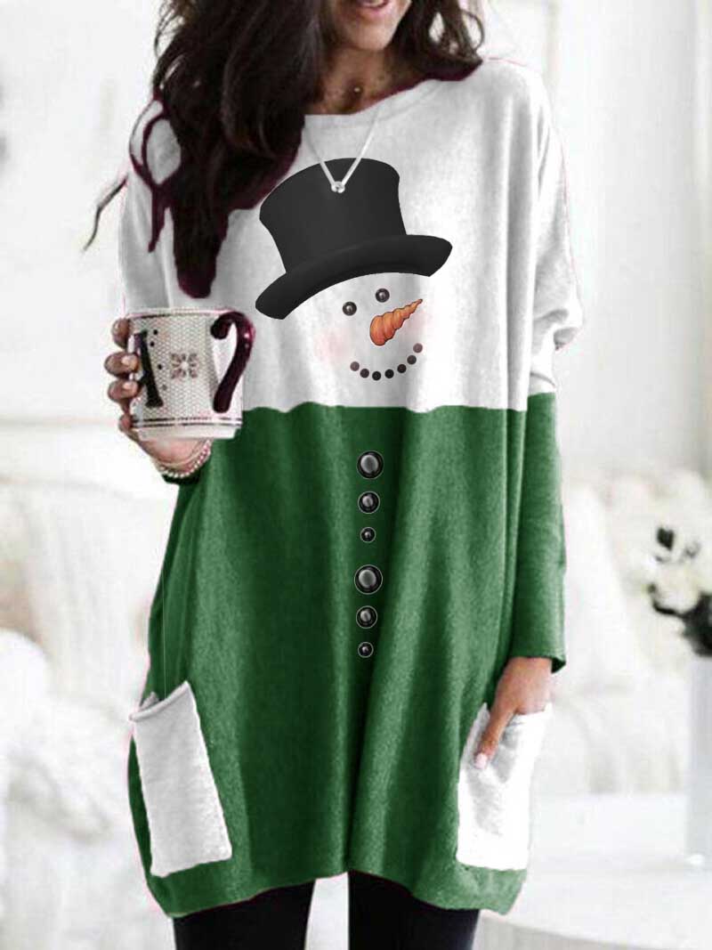 Comfysol Women's Snowman Print Long Sleeve T-shirt