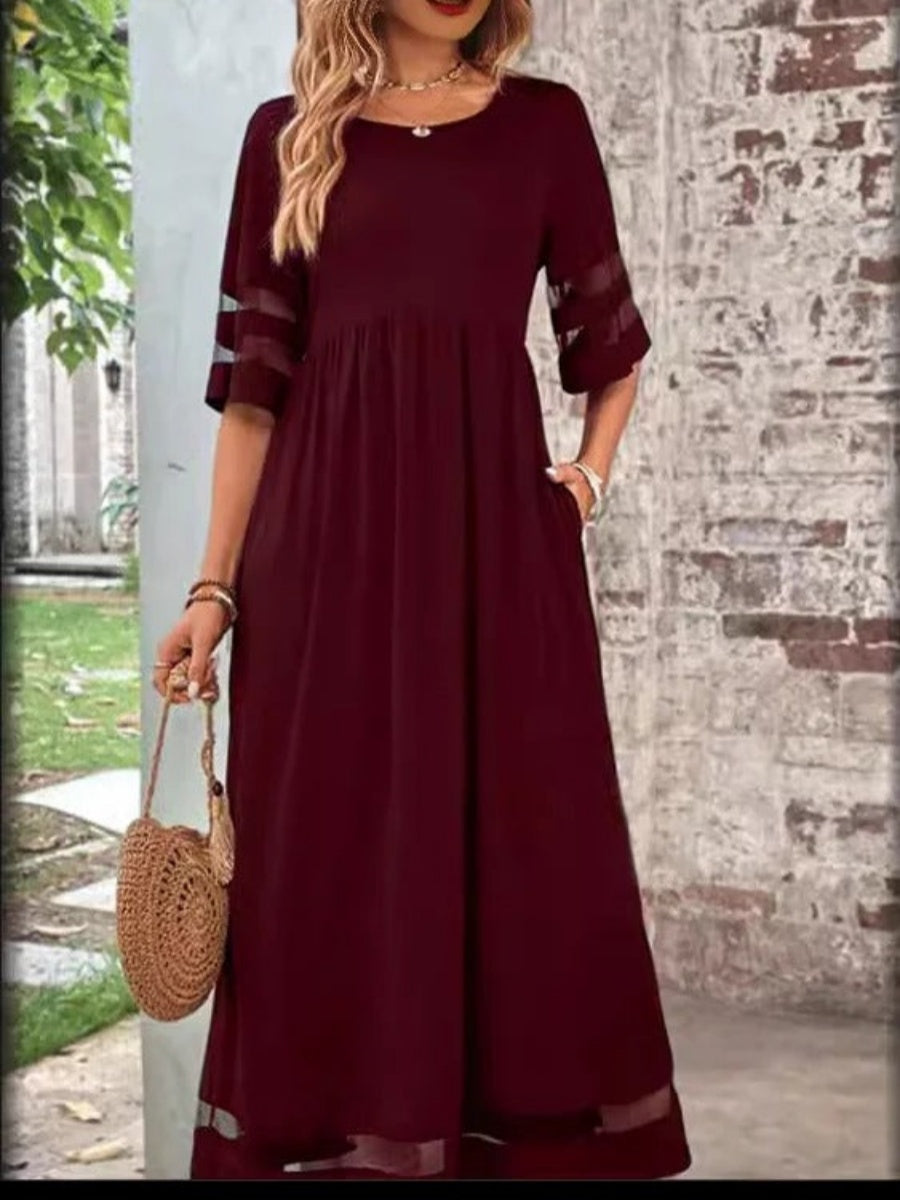 Comfysol Plain Crew Neck Short Sleeve Comfy Casual Maxi Dress