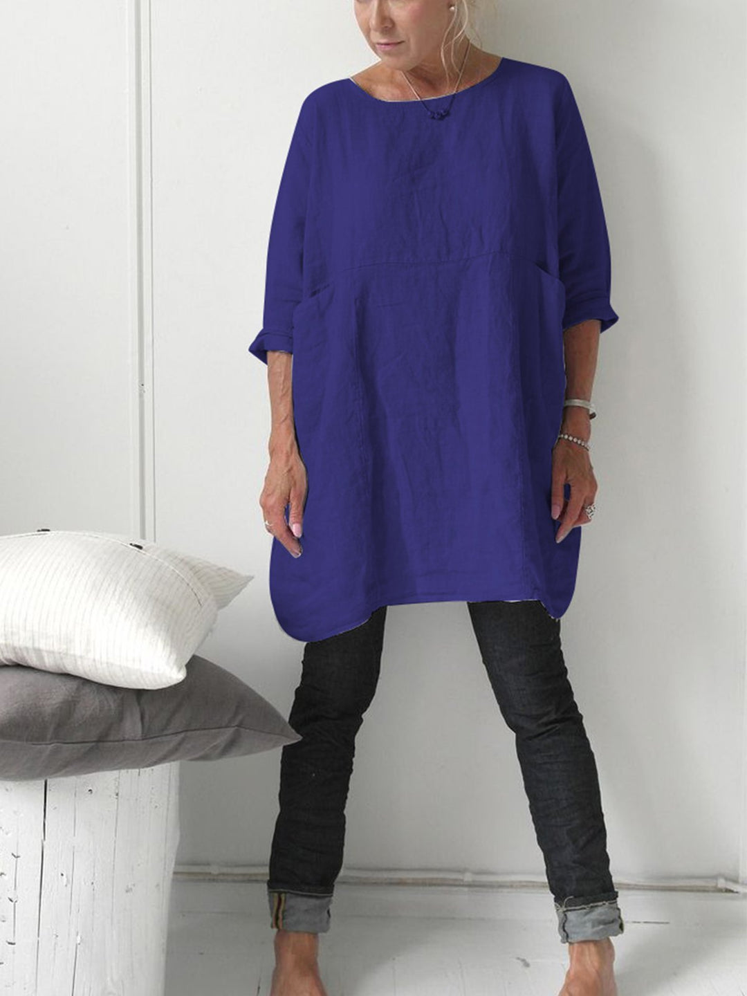 Comfysol Casual Crew Neck 3/4 Sleevee T-shirt with Pockets