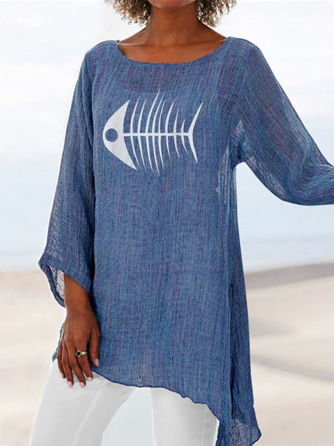 Comfysol Crew Neck Casual Animal Print Long Sleeve Blouse