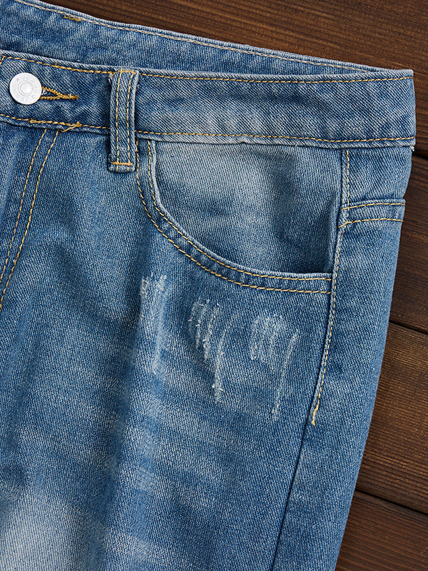 Comfysol Stylish Distressed Ripped Jeans with Frayed Hem