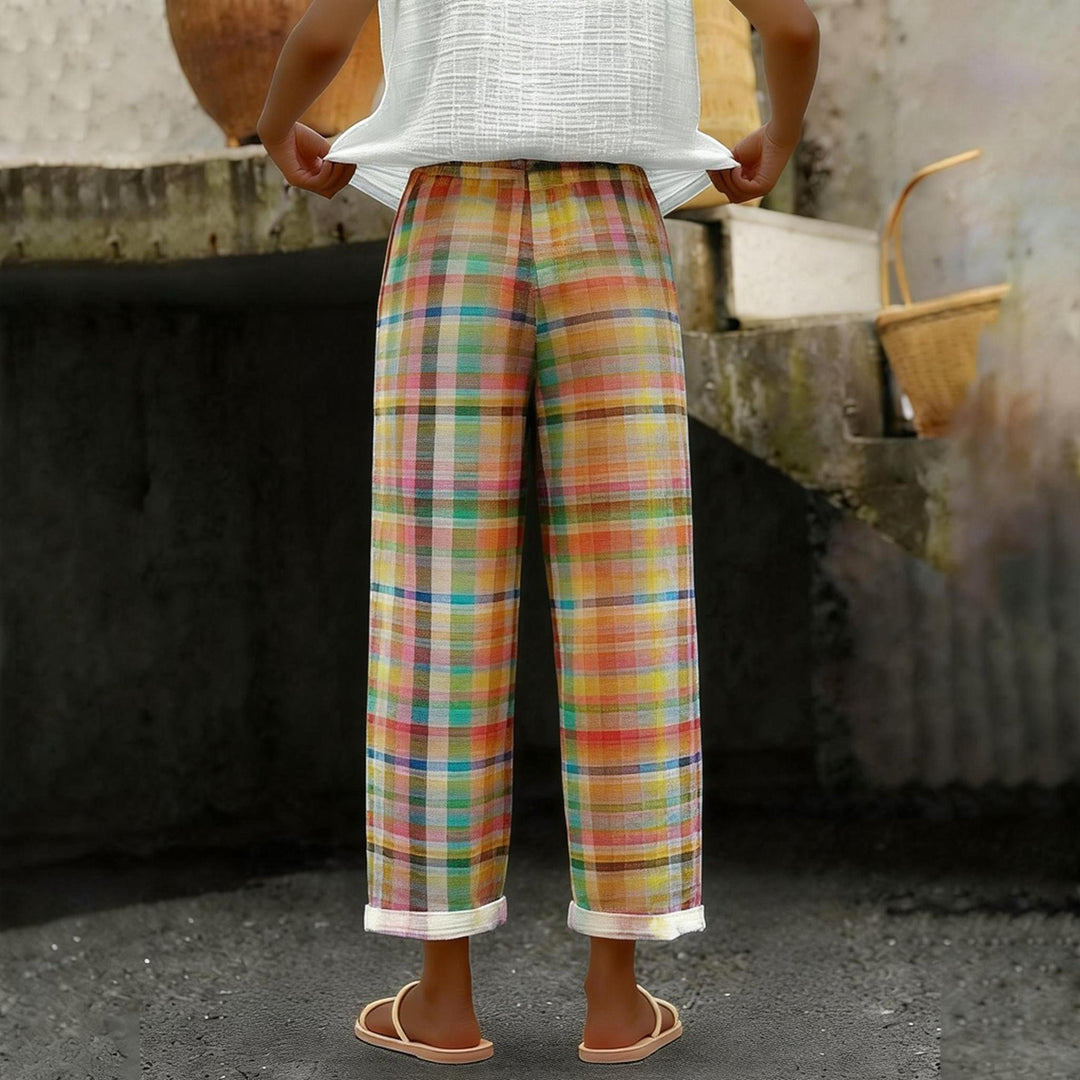 Casual Plaid Drawstring Waistline Pants