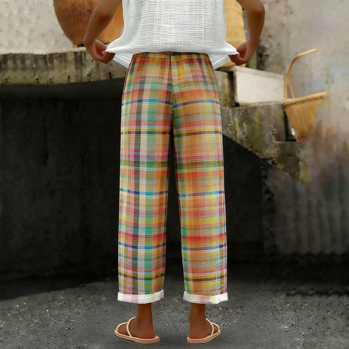 Casual Plaid Drawstring Waistline Pants