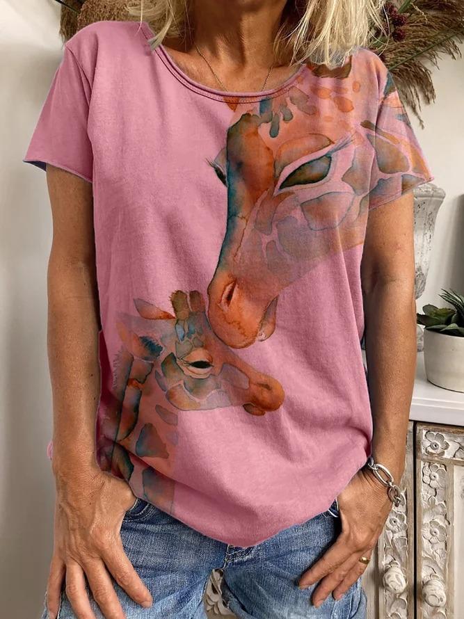 Comfysol Short Sleeve Giraffe Printed T-Shirt