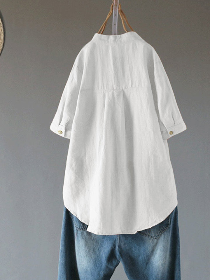 Comfysol Casual Buttons V Neck Short Sleeve Blouse