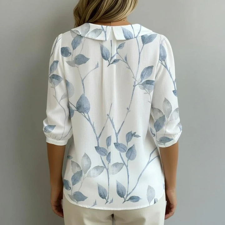 Watercolor Leaf Print Peter Pan Collar Blouse