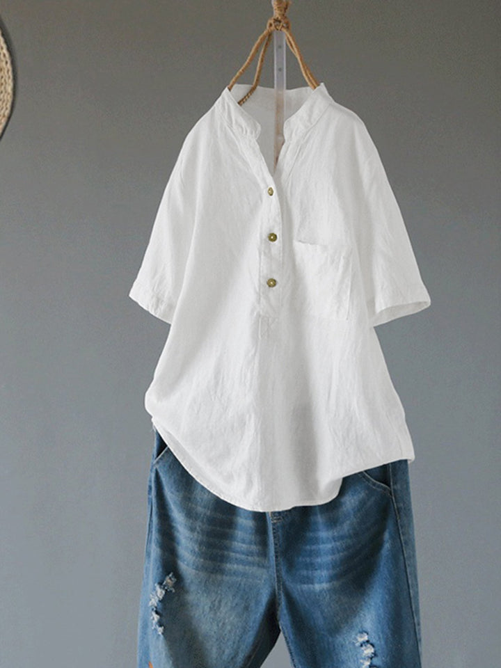 Comfysol Casual Buttons V Neck Short Sleeve Blouse