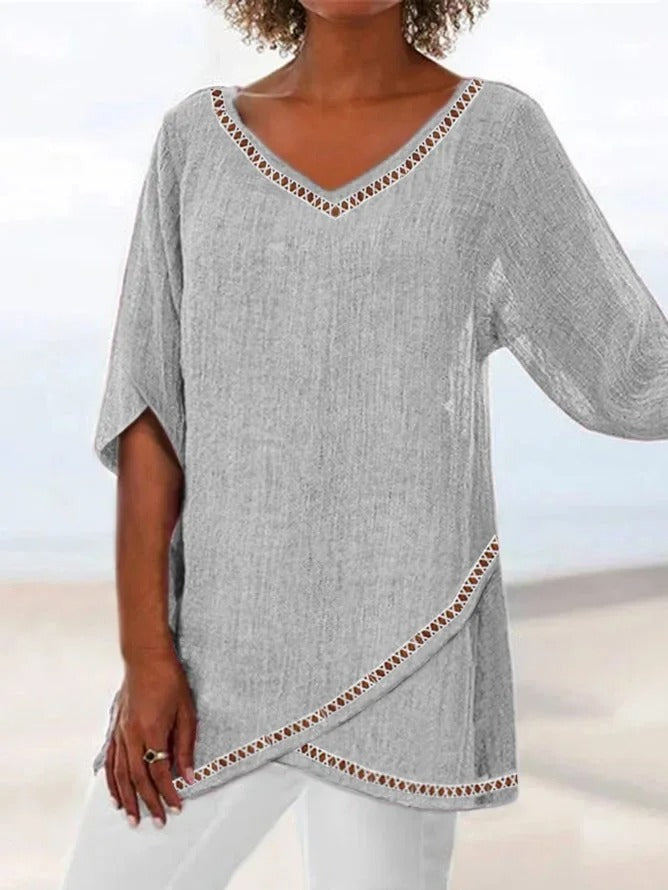 Comfysol Gray Casual Solid Plain Half Sleeve Blouse