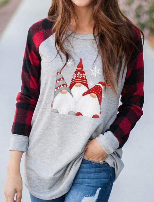Comfysol Women's Scandinavian Christmas Gnome Print Casual T-shirt