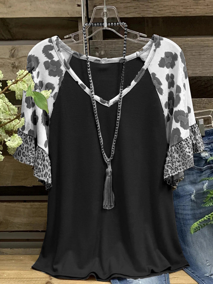 Comfysol Casual Leopard Print Short Sleeve Blouse