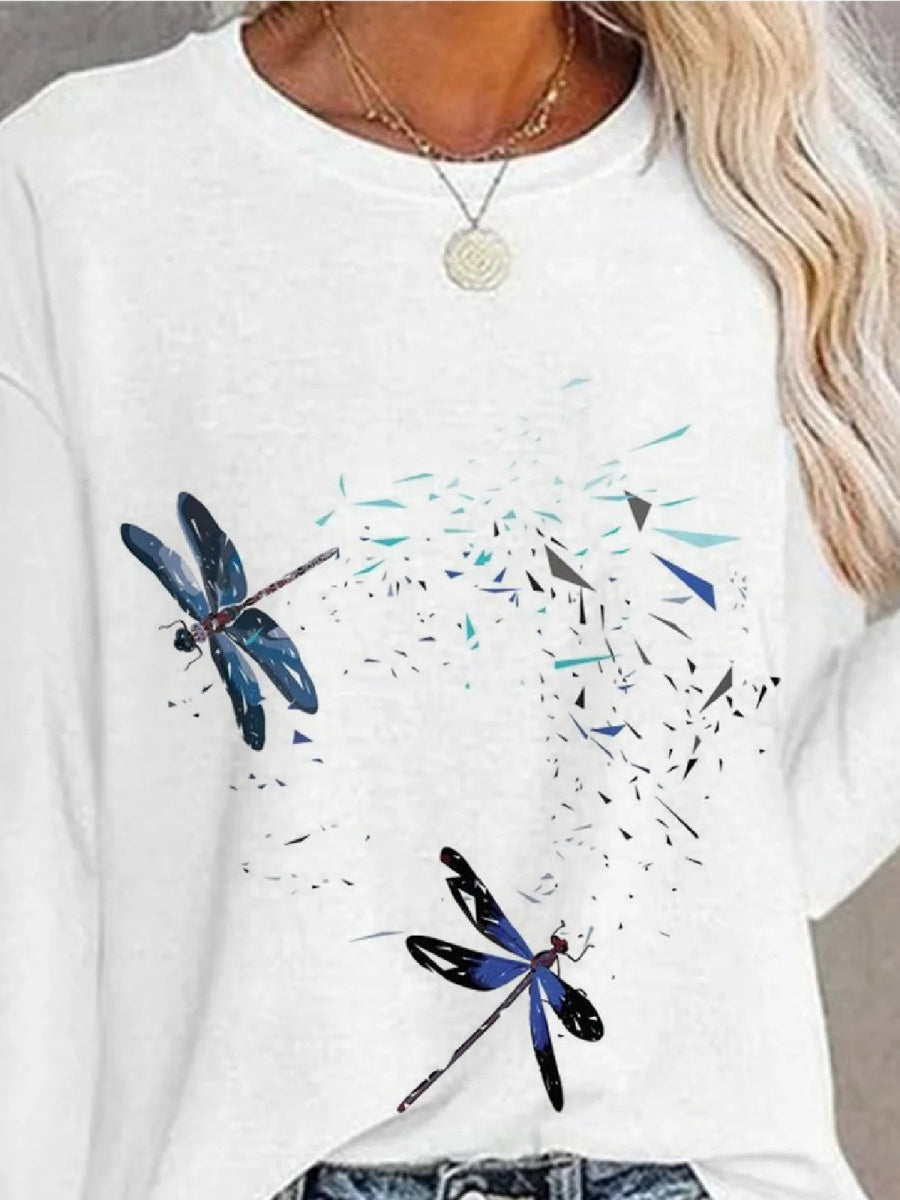 Comfysol Dragonfly Crew Neck Long Sleeve Casual T-shirt