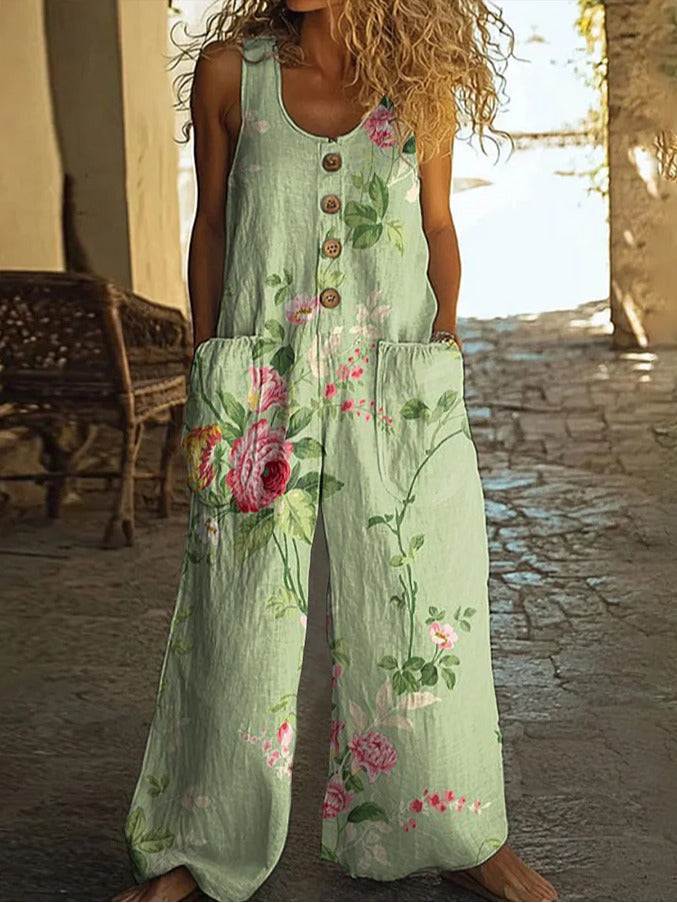 Women Floral Crew Neck Sleeveless Casual Summer Jumpsuit Women Floral Crew Neck Sleeveless Casual Summer Jumpsuit Women Floral Crew Neck Sleeveless Casual Summer Jumpsuit