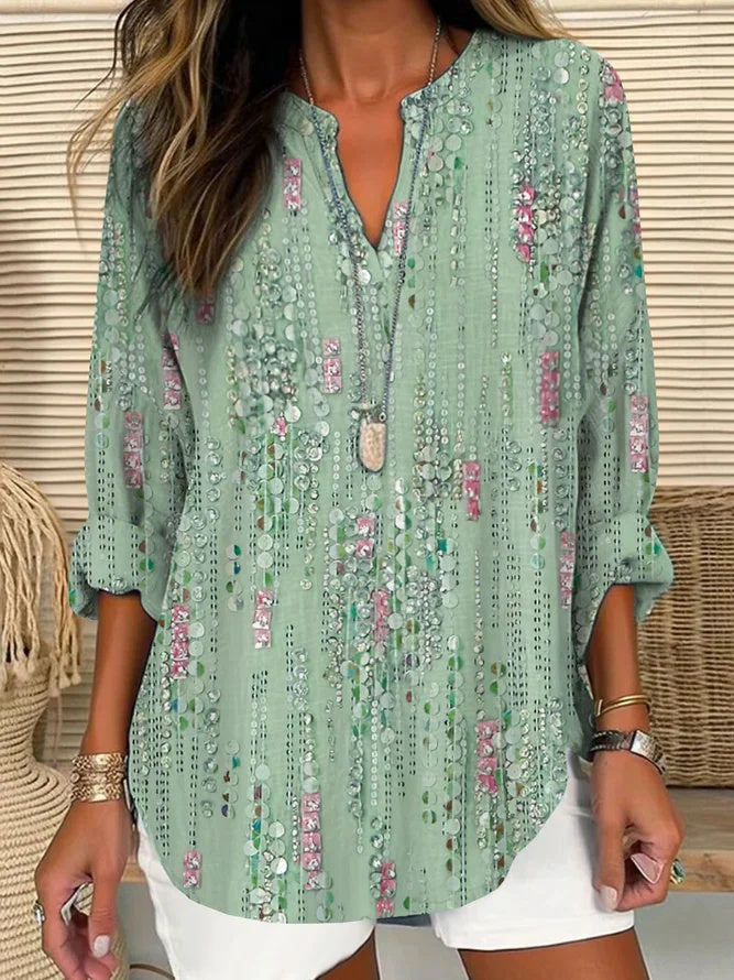 Women Floral Long Sleeve Blouse Spring/Fall Printing V Neck Daily Casual Top