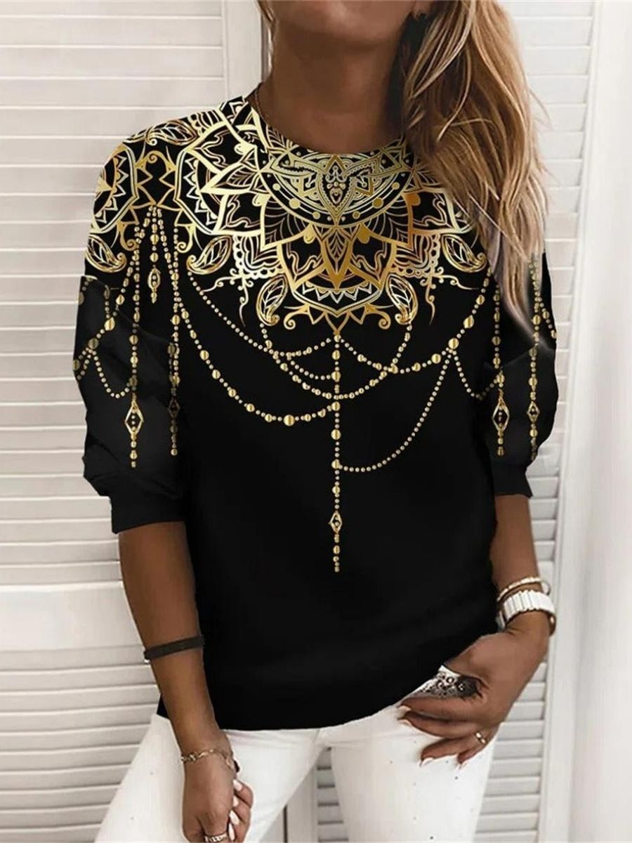 Comfysol Black  Casual Round Neck Printed Long Sleeve Sweatshirts