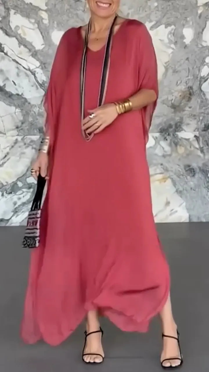 Women's V-neck Fake Two-piece Loose Casual Dress