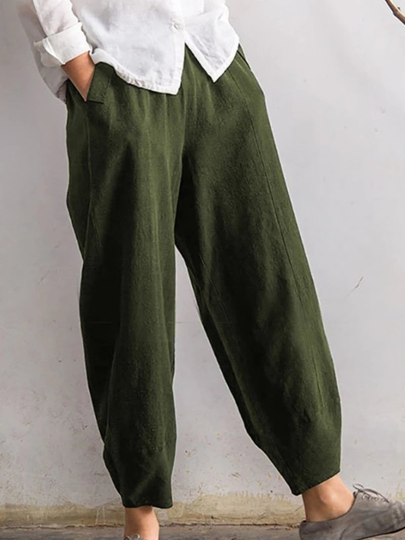 Comfysol Solid Color Pockets Casual Pants