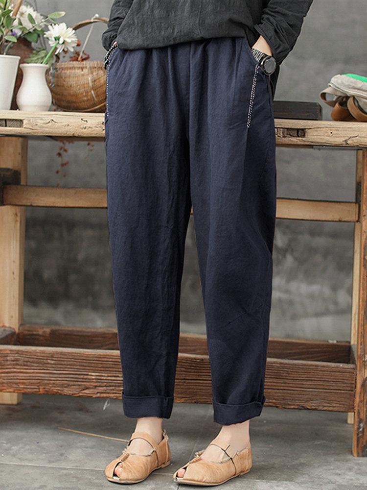 Comfysol Solid Color Loose Plus Size Harem Pants with Pockets