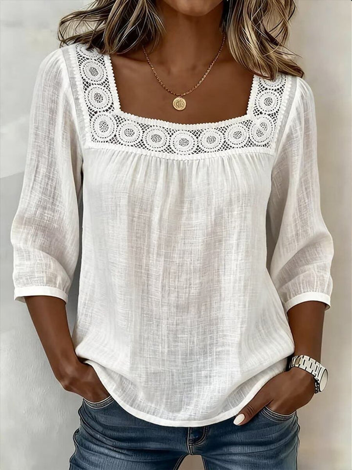 Square Neck Half Sleeve Plain Regular Loose Blouse For Women